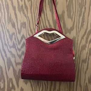 Red Lips Crocodile Style Purse